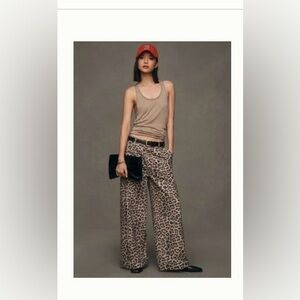 Anthropologie Pilcro Leon Double Hem High-Rise Wide Leopard Cuffed Jeans 33 P